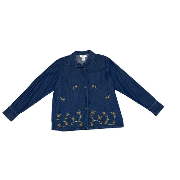 Cervelle Denim Maxi Dress 2 Piece Set Sz L Blue Jean VTG Embroidered Lagenlook - Picture 5 of 16